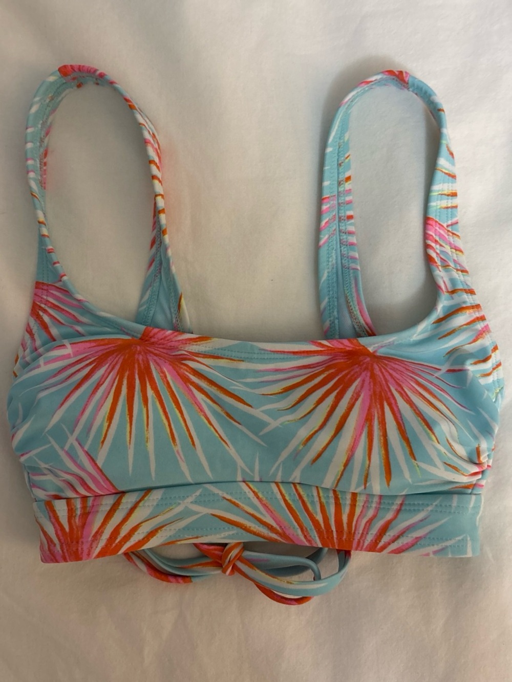 Target Women's Light Blue Tropical Print Bikini Top - Pink & Orange Accents